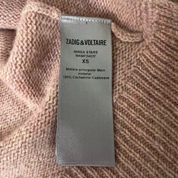 Zadig & Voltaire Mirka Stars Intarsia Blush Cashmere Cardigan Sweater Size XS - Picture 7 of 16